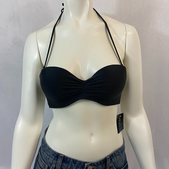 California Waves Other - California Waves Women's Bikini Swim Top Size M Ruched Black with Ties NWT